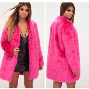 Pretty Little Thing Hot Pink Magenta Faux Fur Coat